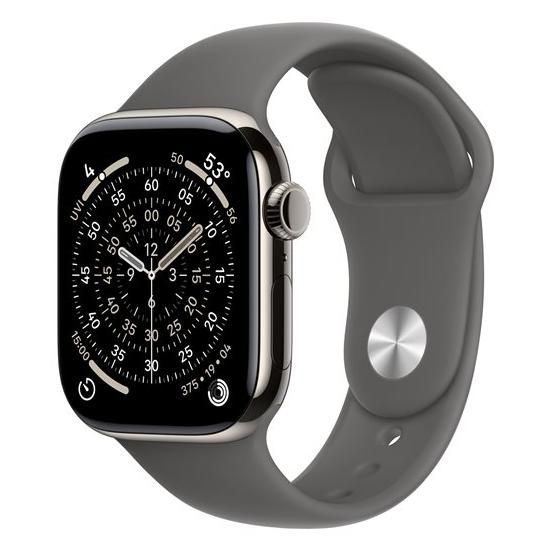 Apple Watch Series 11 GPS + Cellular 42mm Boitier en Titane Naturel avec Bracelet Sport Gris Minéral S/M