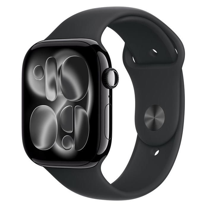 Apple Watch Series 11 GPS + Cellular 46mm Boitier en Aluminium Noir de Jais avec Bracelet Sport Noir S/M