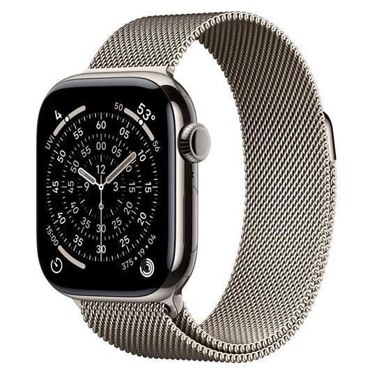 Apple Watch Series 11 (GPS + Cellular) - 42 mm - titanium naturel - Montre connectée avec bracelet milanaise - maille en acier inox - naturel - taille du poignet : 130-180 mm - 64 Go - LTE, Wi-Fi...