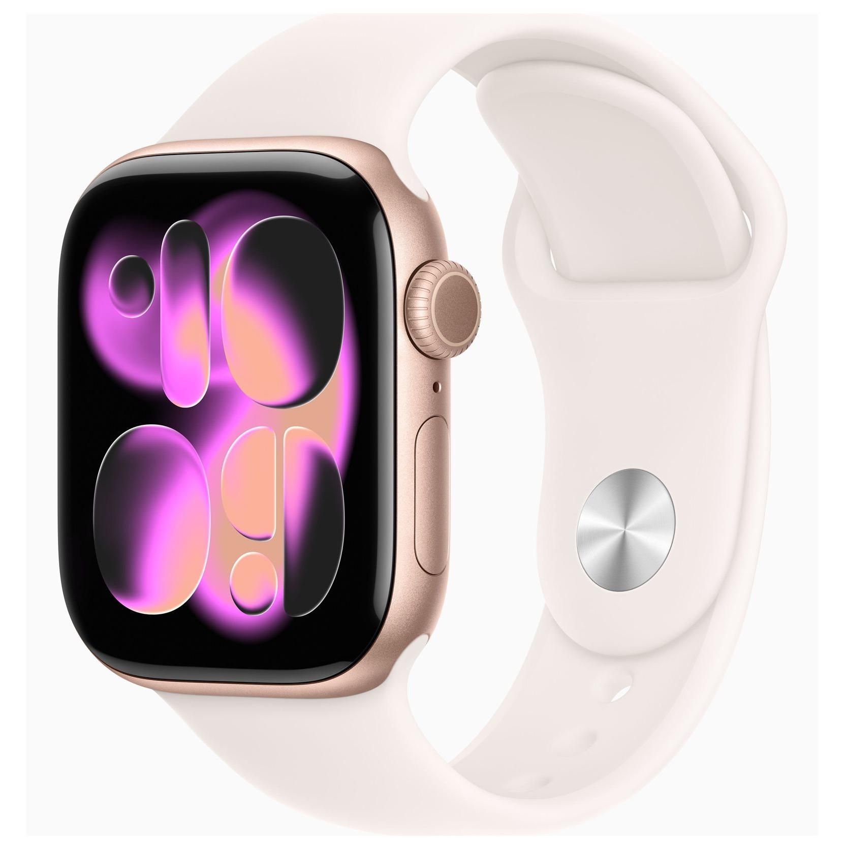 Apple Watch Series 11 GPS 42mm Boitier en Aluminium Or Rose avec Bracelet Sport Rose Tendre S/M