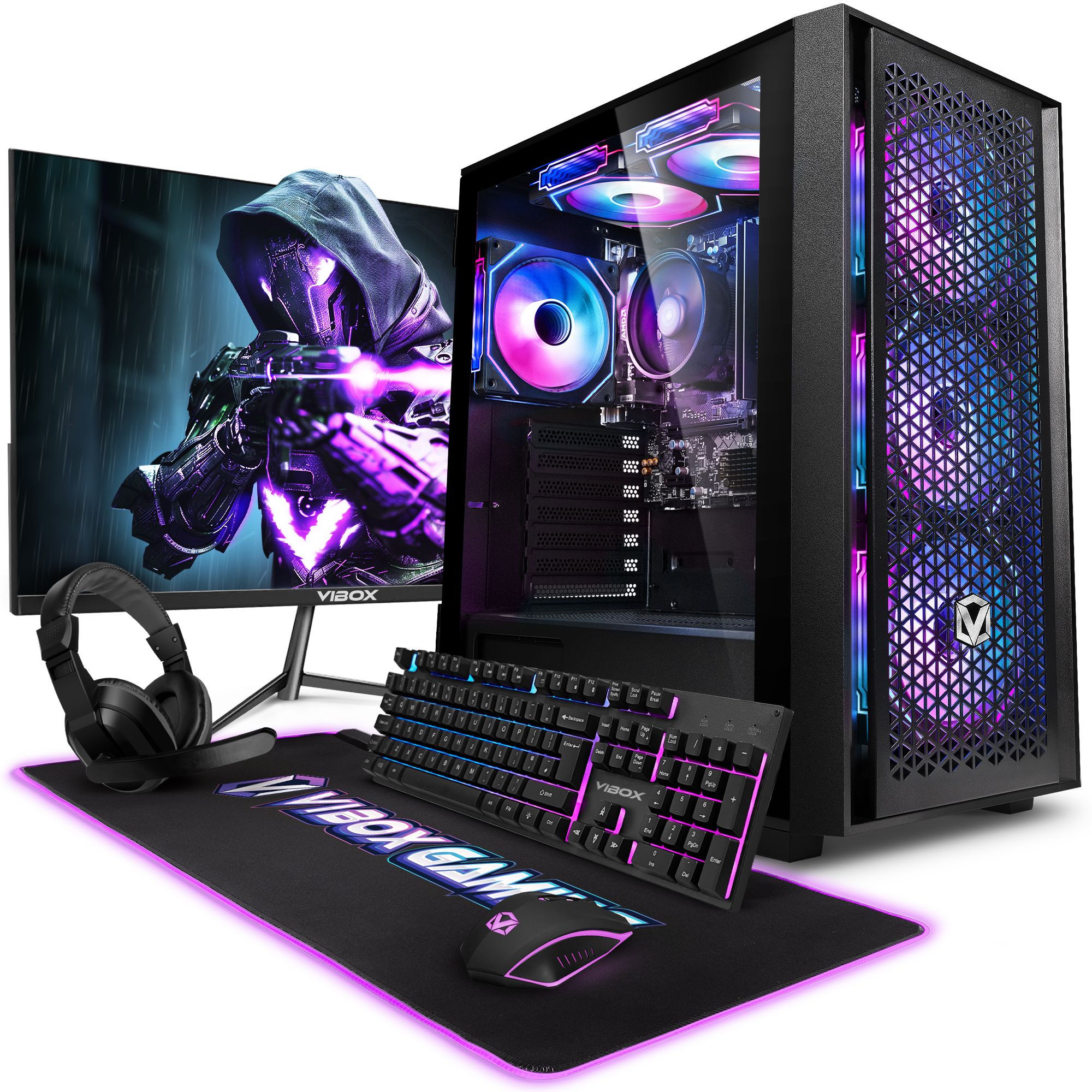 Vibox VI 176 PC Gamer 22 Écran Pack AMD Ryzen 3200GE Processeur 4GHz Radeon Vega 8 Graphiques 8Go RAM 480Go SSD Linux OS WiFi - vue 3