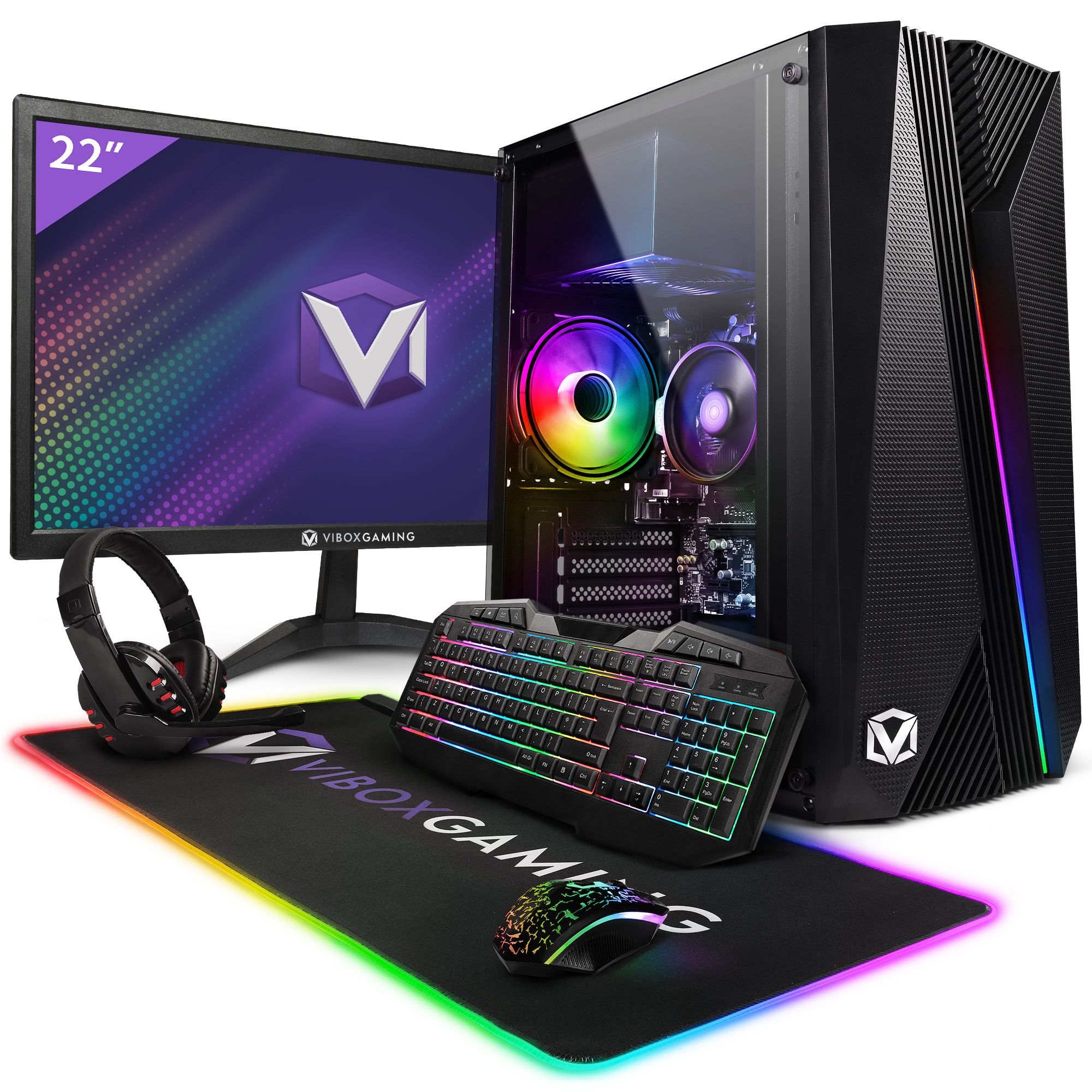 Vibox VI 136 PC Gamer 22 Écran Pack AMD Ryzen 3200GE Processeur 4GHz Radeon Vega 8 Graphiques RAM 480Go SSD Linux OS WiFi - vue 2