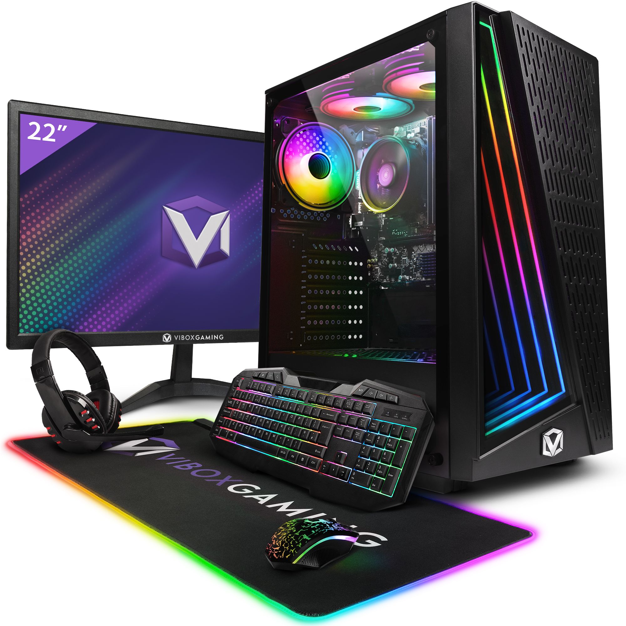 Vibox VI 136 PC Gamer 22 Écran Pack AMD Ryzen 3200GE Processeur 4GHz Radeon Vega 8 Graphiques RAM 480Go SSD Linux OS WiFi