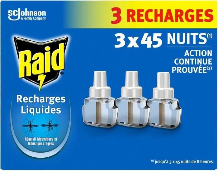 Raid Recharges Liquides Pour Diffuseur Electrique Répulsif Moustiques Et Moustiques Tigres - 3x45 nuits ¿ 3 Recharges 3x32ml