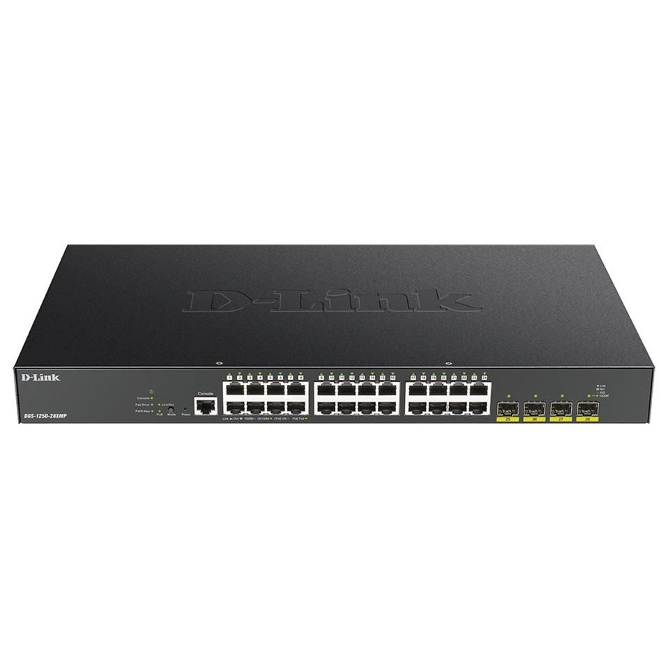 D-Link DGS 1250-28XMP - Commutateur - L3 Lite - intelligent - 24 x 10/100/1000 (PoE) + 4 x 10 Gigabit SFP+ - Montable sur rack - PoE (370 W)