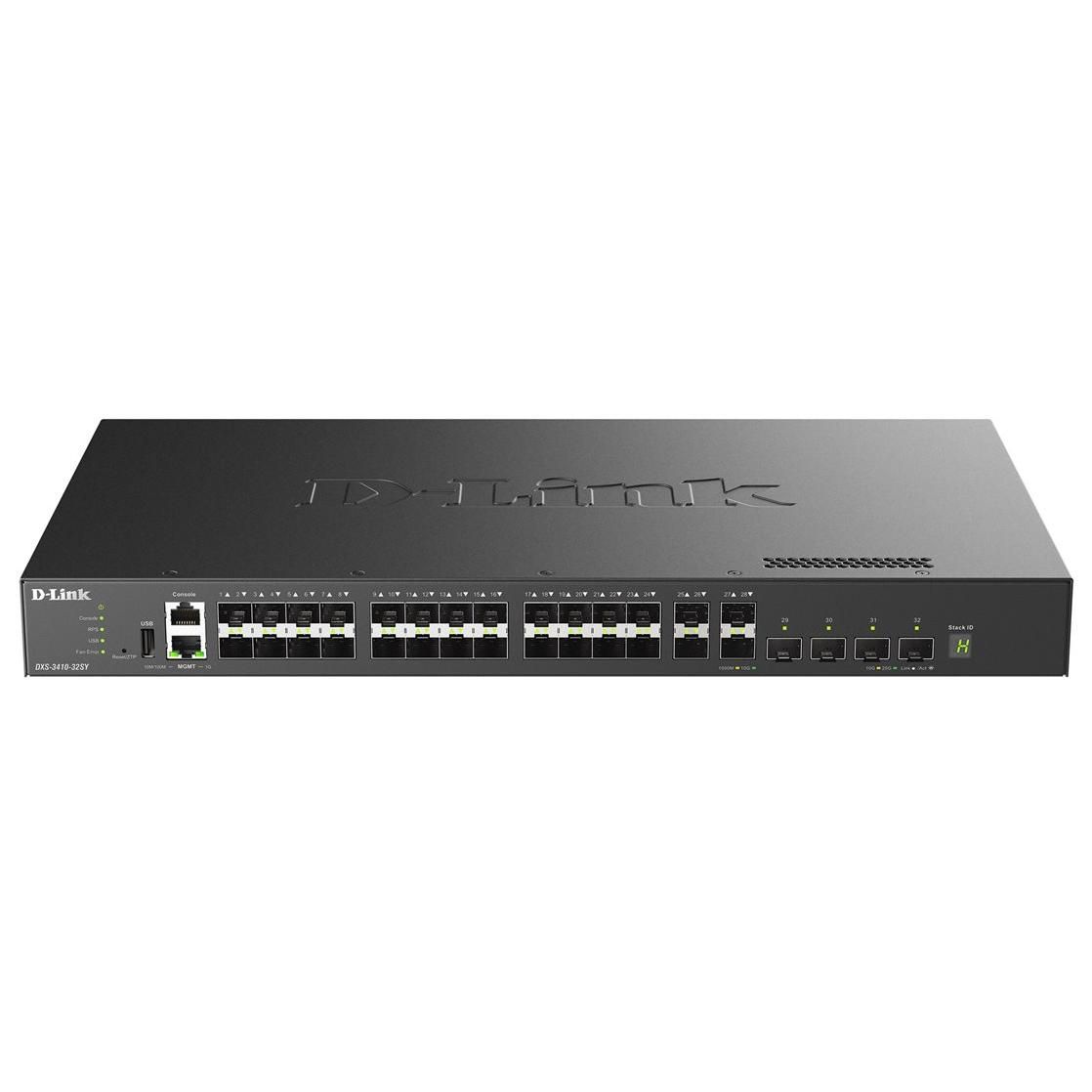 D-Link DXS 3410-32SY - Commutateur - C3 - Géré - 28 x 10 Gigabit SFP+ + 4 x 25 Gigabits SFP28 - Montable sur rack D-Link DXS 3410-32SY - Commutateur - C3 - Géré - 28 x 10 Gigabit SFP+ + 4 x 25 Gigabits SFP28 - Montable sur rack