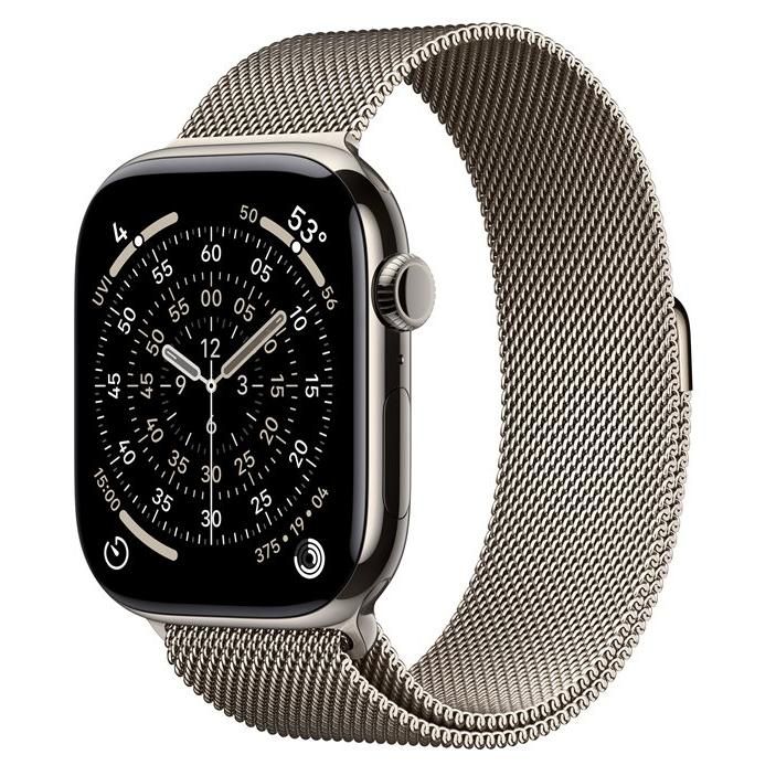 Apple Watch Series 11 (GPS + Cellular) - 46 mm - titanium naturel - Montre connectée avec bracelet milanaise - maille en acier inox - naturel - taille du bracelet : M/L - 64 Go - LTE, Wi-Fi 4...
