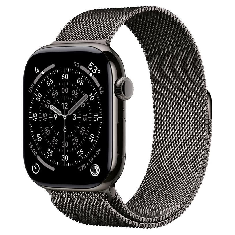 Apple Watch Series 11 GPS + Cellular 46mm Boitier en Titane Ardoise avec Bracelet Milanais Noir M/L