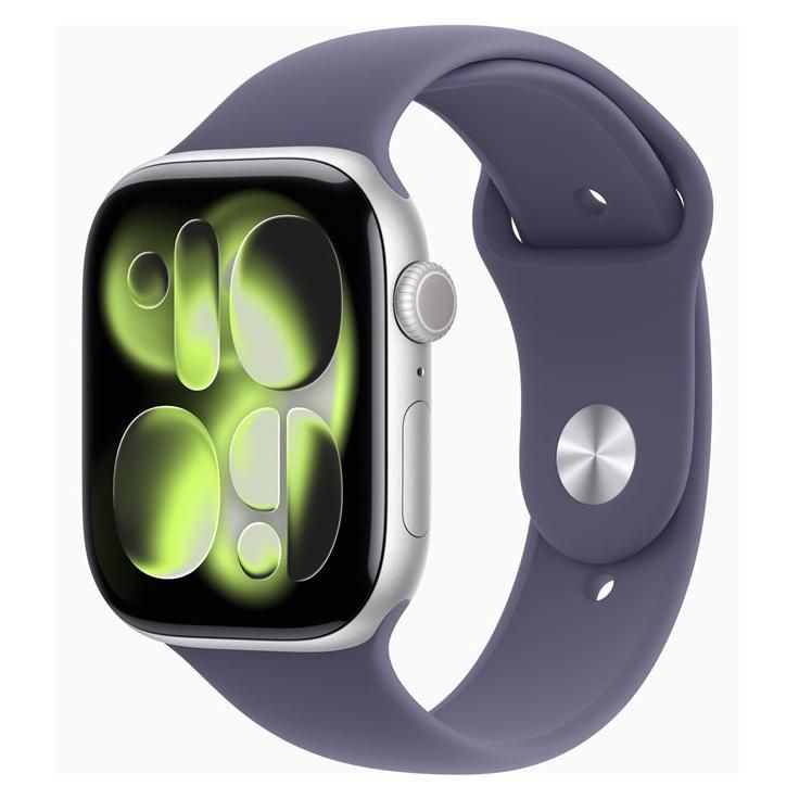 Apple Watch Series 11 GPS 46mm Boitier en Aluminium Argent avec Bracelet Sport Brume Violette S/M