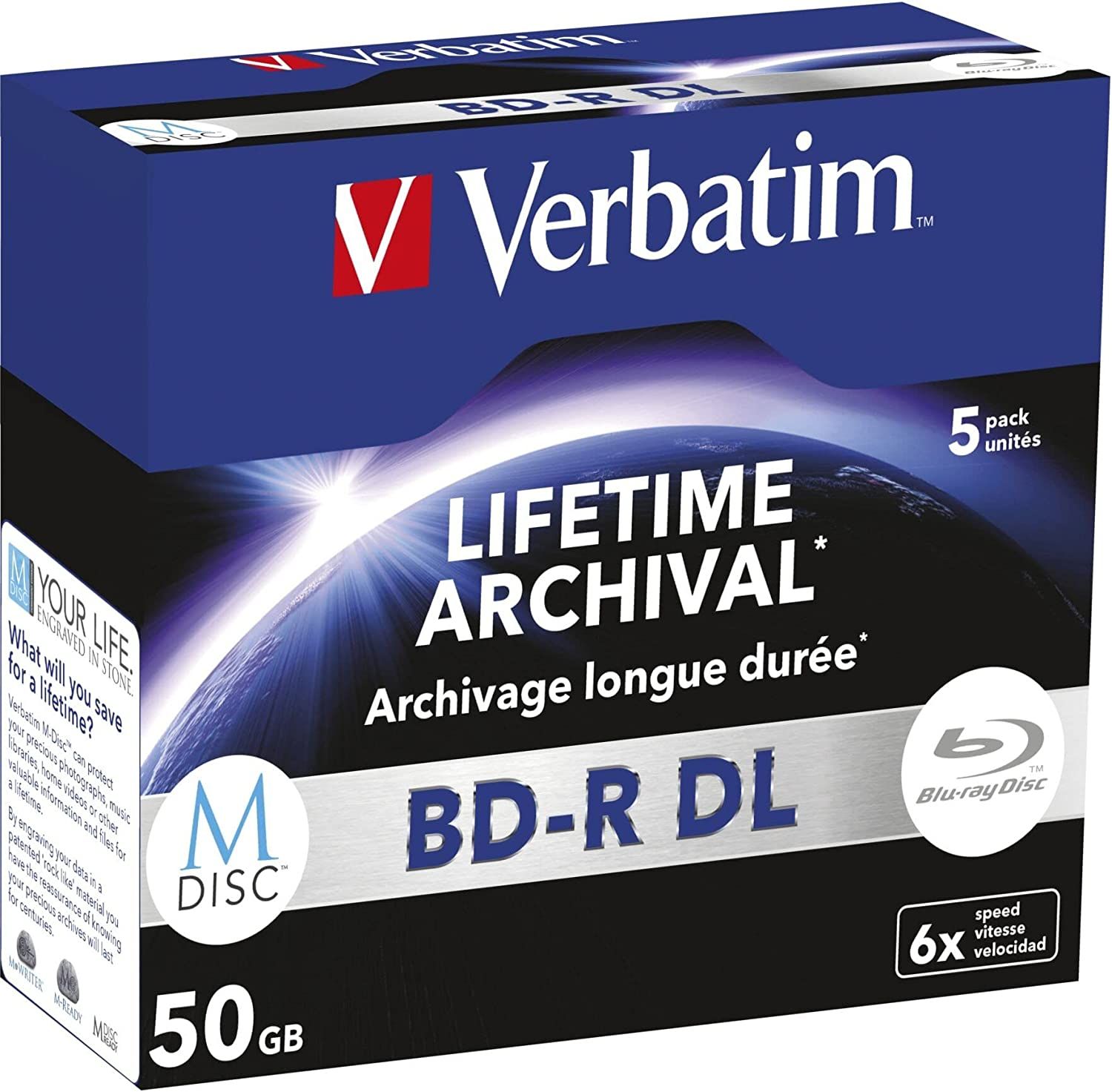 Verbatim Disc 5 x BD R DL 50 Go 6x boîtier CD