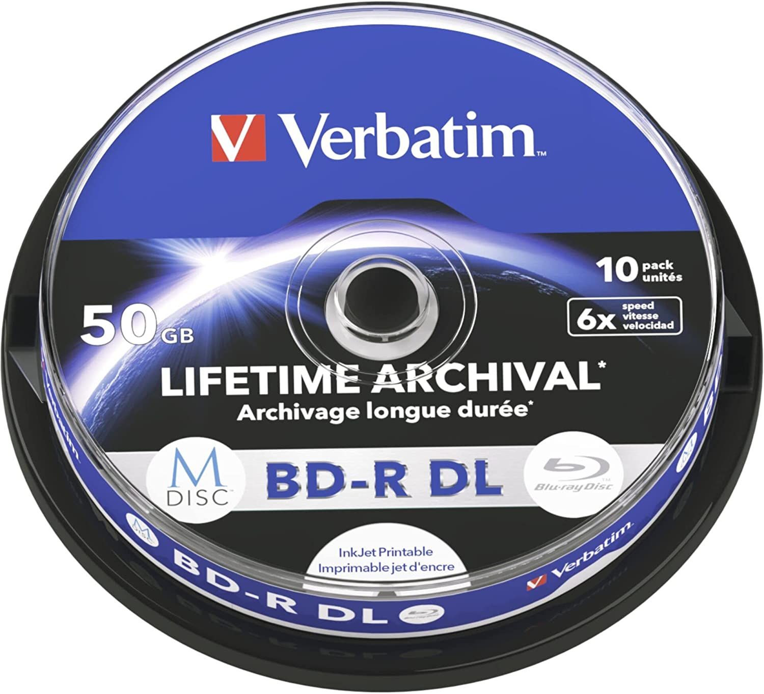 Verbatim Disc 10 x BD R DL 50 Go 6x surface imprimable par jet d'encre spindle