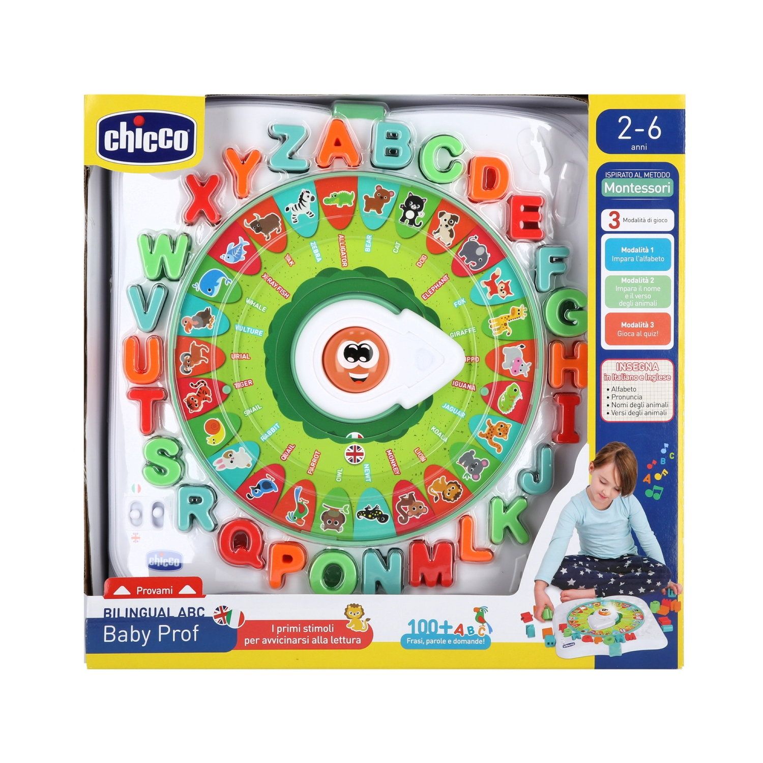 Chicco Baby Professeur Bilingue FrançaisAnglais Table d'Activités pour Enfants Trieur de Formes Jouet Interactif Educatif Parlant Inspiré de la Méthode Montessori Jouet Enfant 2 à