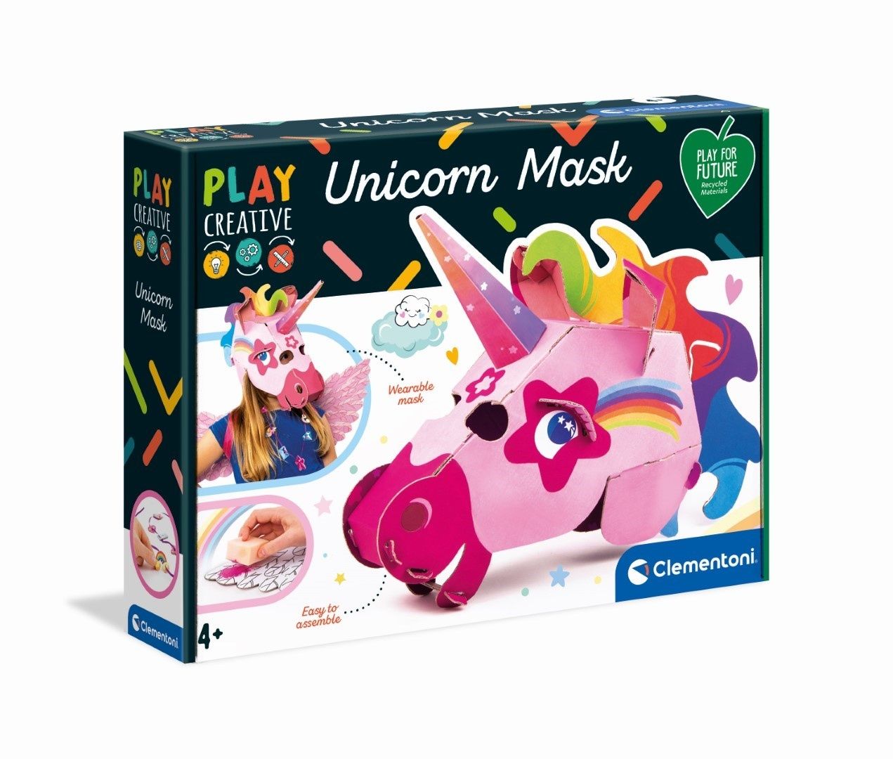 Clementoni 18579 Play Creative Masque de Licorne kit de Loisir créatif 100% recyclé Play for Future fabriqué en Italie et Plus