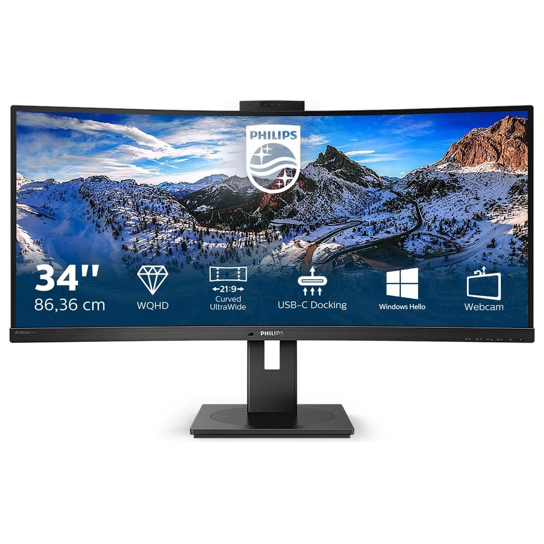 Philips 346P1CRH00 34inch USB C Docking Display 3440x1440 Curved VA 5ms GtG Has USB CDP in+OutHDMI RJ45 USB HUB Speakers VESA - vue 2