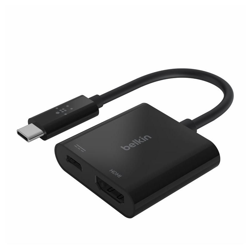 Belkin USB-C to HDMI + Charge Adapter - Adaptateur vidéo - 24 pin USB-C mâle pour HDMI, USB-C (alimentation uniquement) femelle - noir - support 4K, USB Power Delivery (60W)