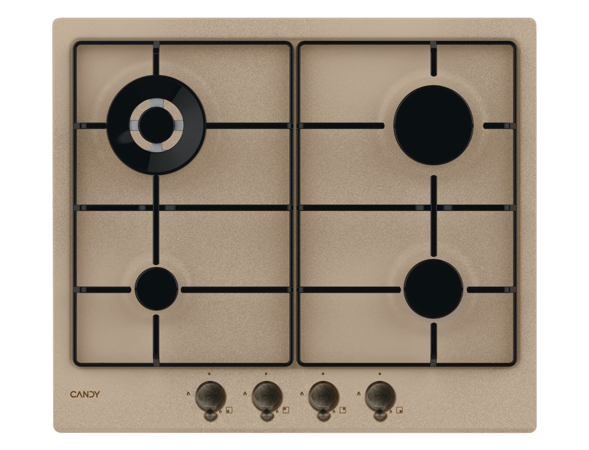 Candy CHW6BRAV4WGT Plateau de cuisson à gaz 4 feux ligne classique grilles émaillées soupape de sécurité GPL et méthane 59 5