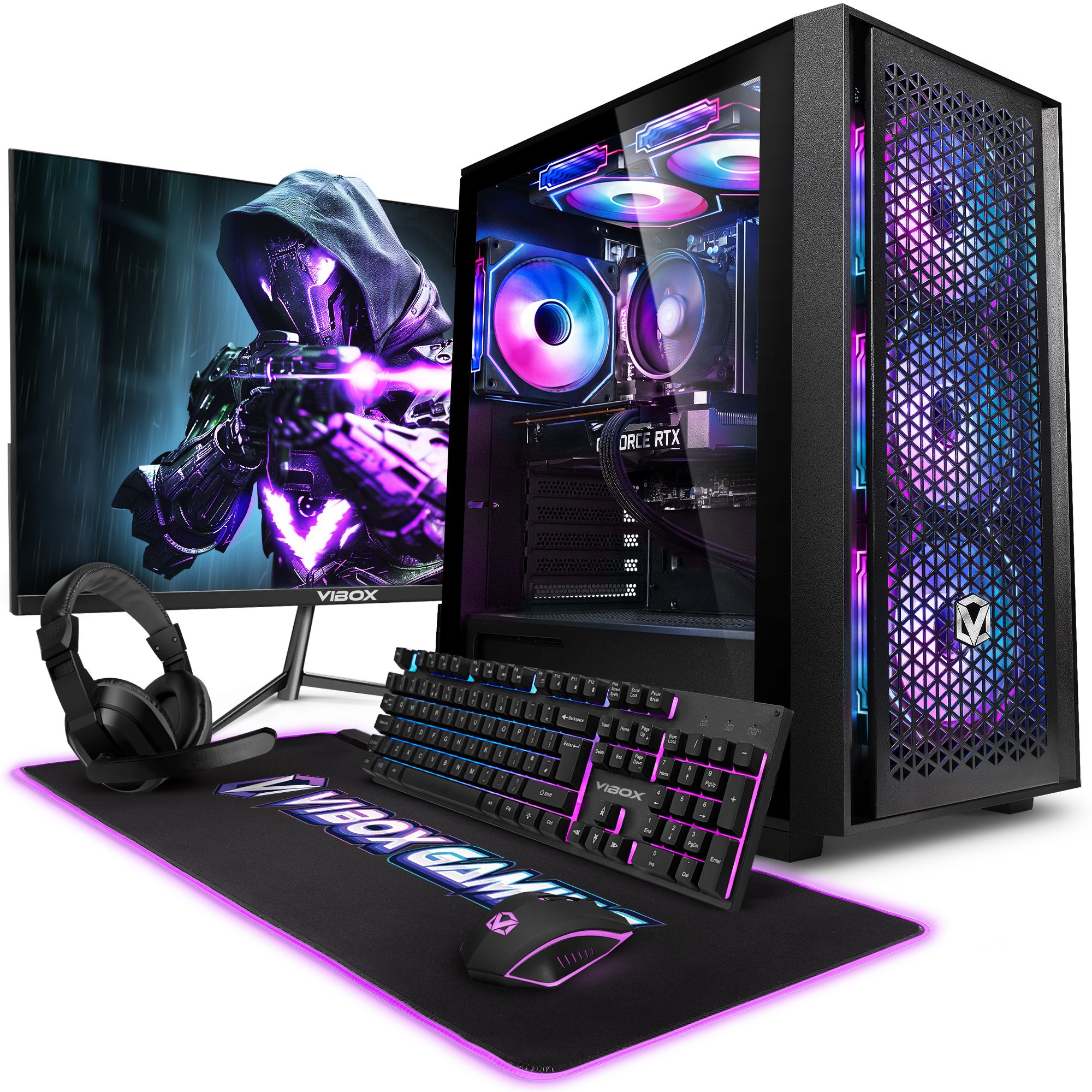 Vibox VI 172 PC Gamer 22 Écran Pack AMD Ryzen 3200GE Processeur 4GHz Radeon Vega 8 Graphiques 8Go RAM HDD Linux OS WiFi