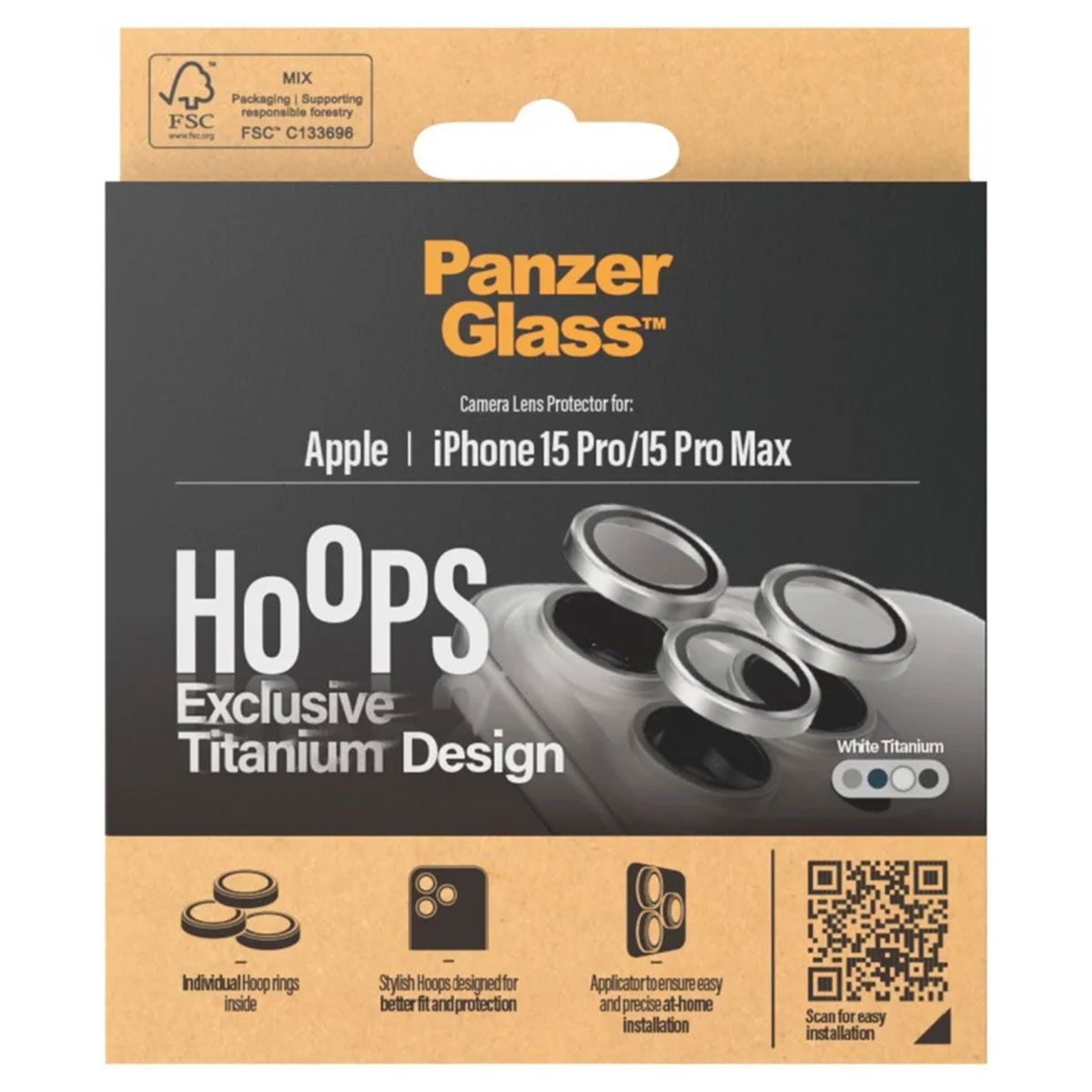 Panzerglass Protection D'écran Camera Hoop Optic Rings Iphone 15 Pro / 15 Pro Max White Titanium