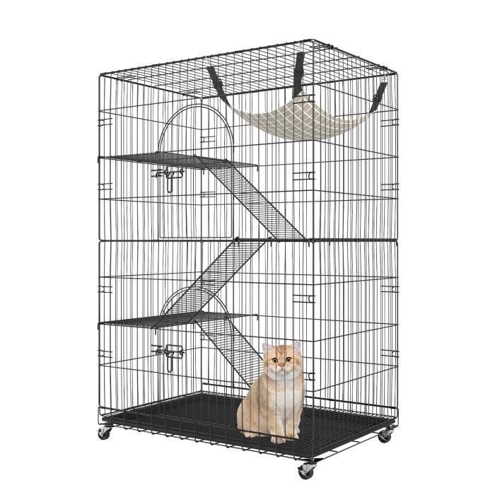 Cage Chat - Vevor - Cage Pour Chat 4 Niveaux En Métal Sur Roulettes Verrouillables 2 Portes