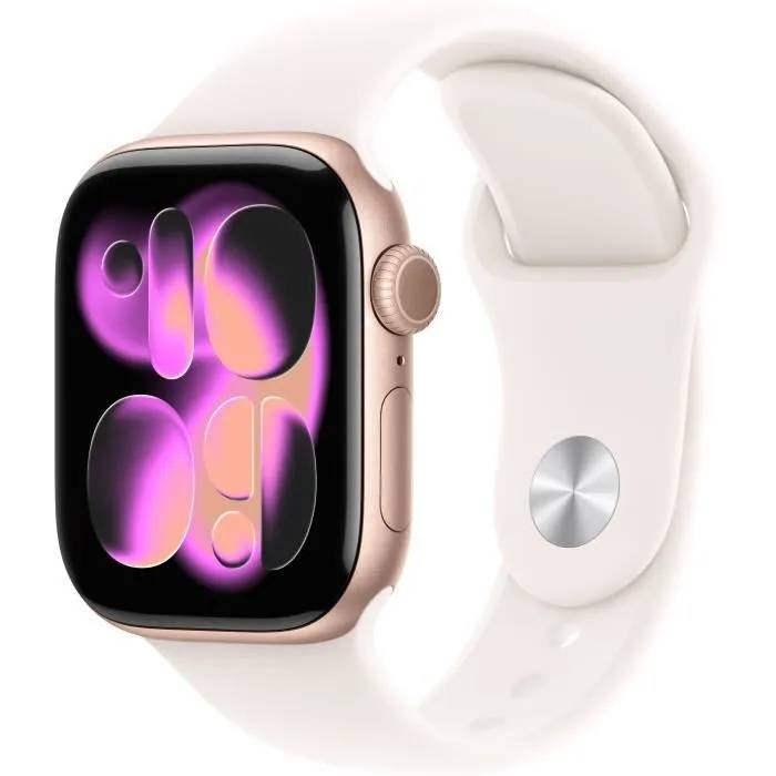 Apple Watch Series 11 GPS + Cellular 42mm Boitier en Aluminium Or Rose avec Bracelet Sport Rose Tendre S/M