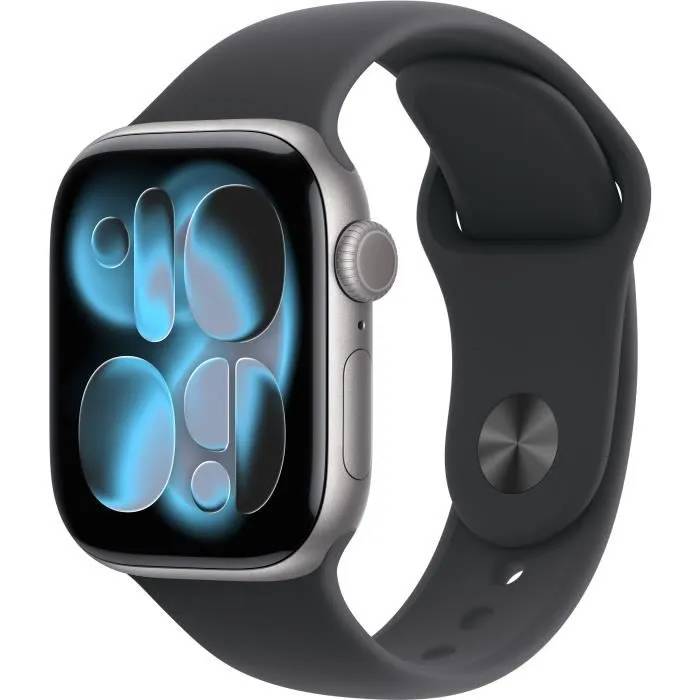 Apple Watch Series 11 GPS 42mm Boitier en Aluminium Gris Sidéral avec Bracelet Sport Noir S/M