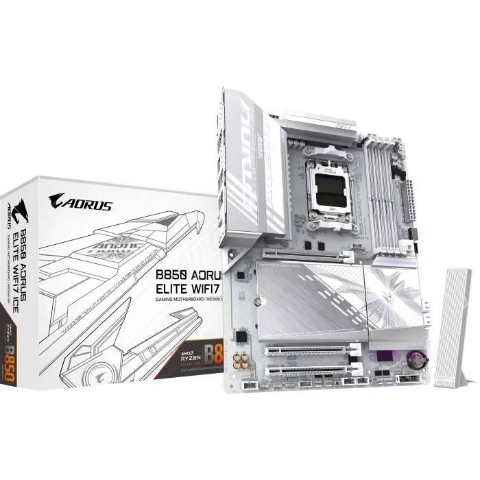 GIGABYTE B850 AORUS ELITE WIFI7 ICE Carte Mère AMD Ryzen 9000 Series CPUs VRM numérique 12+2+1 phases jusqu'à 8200MHz DDR5 OC 1xPCIe 5.0 + 2xPCIe 4.0 .2 LAN 2 5 WIFI 7 USB 3.2 Gen 2x2 Neuf - vue 6