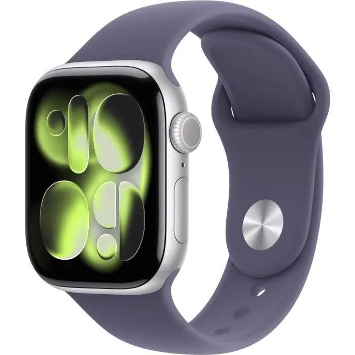 Apple Watch Series 11 GPS - 42mm - Boîtier Silver Aluminium - Bracelet Purple Fog Sport Band - S/M