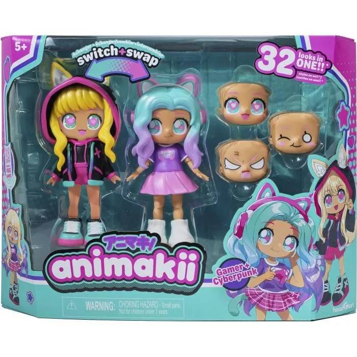 Bandai Animakii Cyberpunk et Gameuse Coffret Poupée Personnalisable 1 Poupée 4 Visages 2 Coiffures 2 Tenues 2 Paires de Chaussures Jouet Créatif et + HEA26350 - vue 2