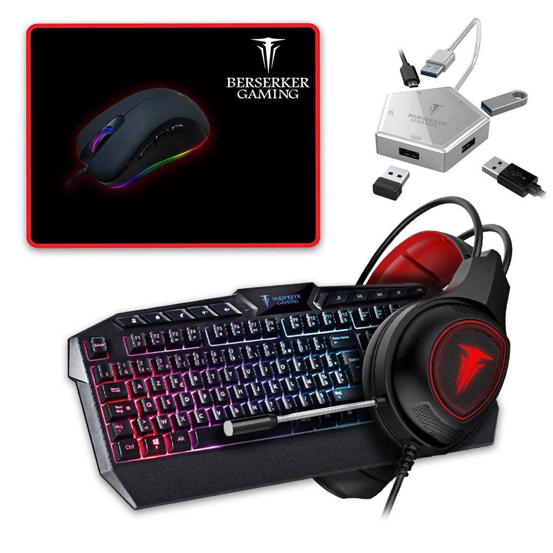 Pack Gamer 5 en 1 Berserker Gaming avec convertisseur pour N Switch XB1 X/ PS4PS5