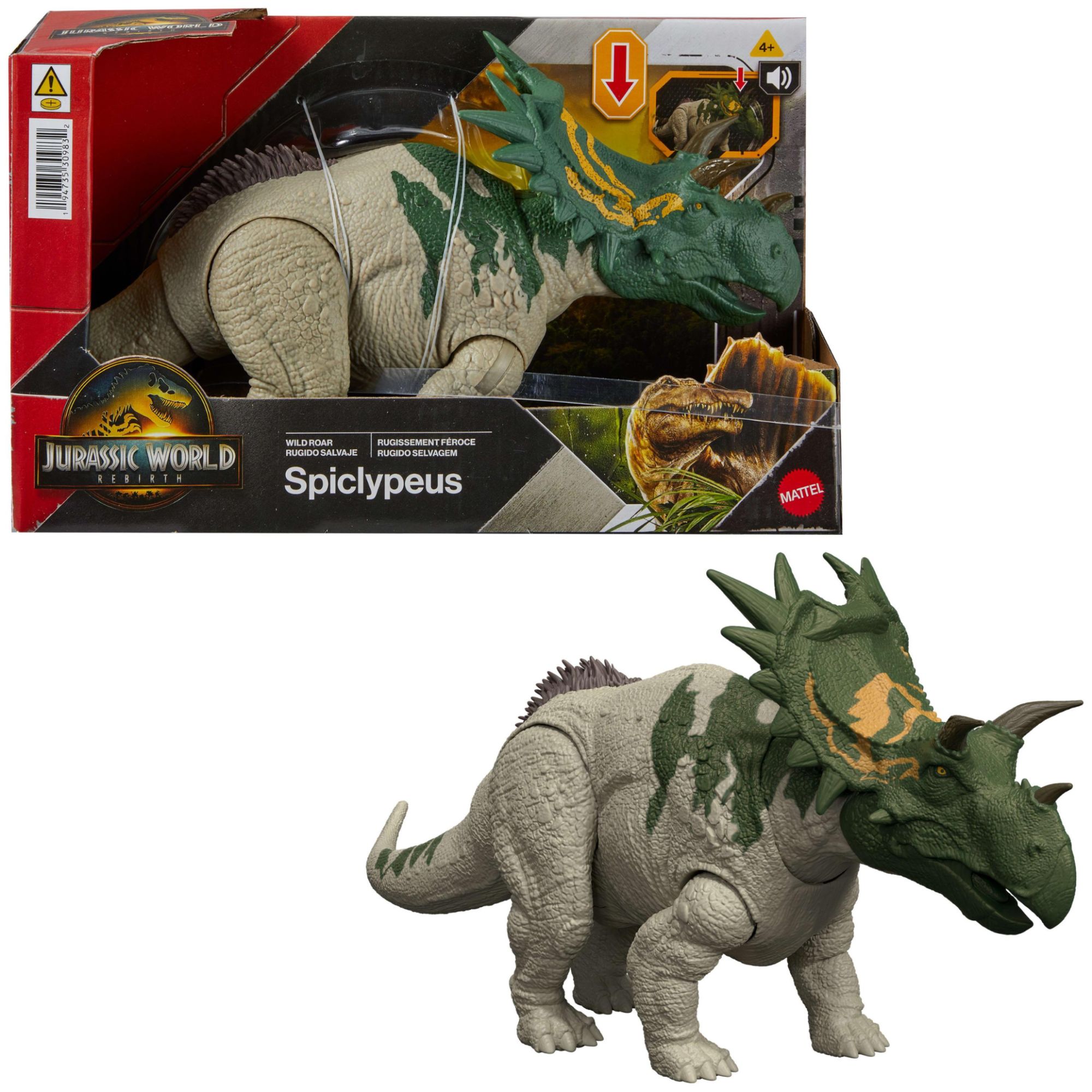 Jurassic World - Figurine articulée Spiclypeus Rugissement féroce