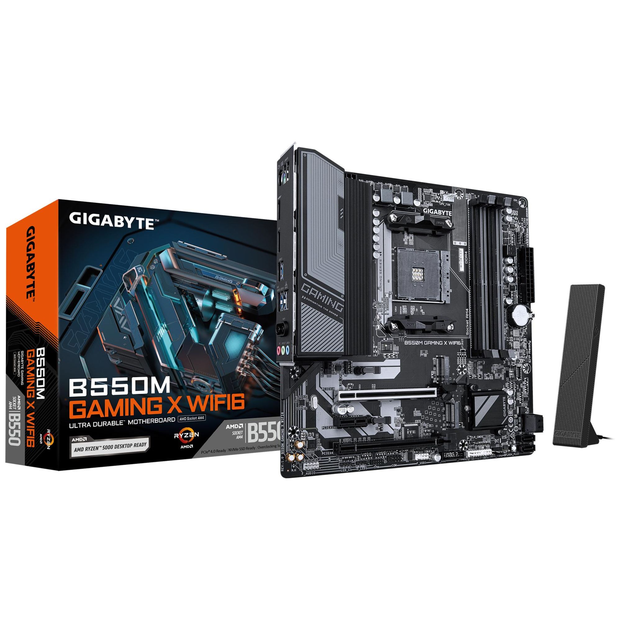 GIGABYTE B550M GAMING X WIFI6 Carte mère Processeurs AMD Ryzen 5000 VRM 5+3 phases jusqu'à 3200 MHz DDR4 1x .2 PCIe 4.0 + 1x .2 PCIe 3.0 Wi Fi 6 LAN 1 GbE USB 3.2 Gen 1 Neuf - vue 9