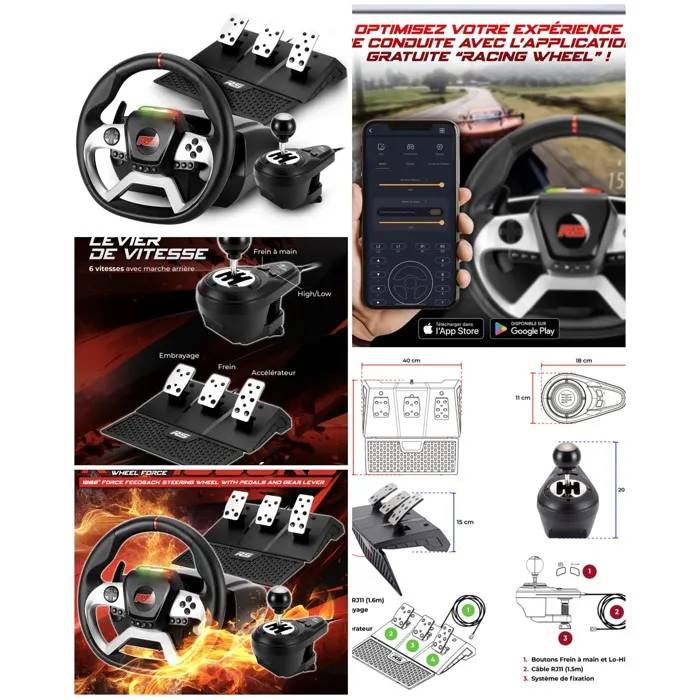 Volant de jeu Bluetooth + Pédales ¿ SPIRIT OF GAMER PRO Race Pro 1080RS Pour Xbox PS4 PC Pédales incluses ¿ Vibration Boite