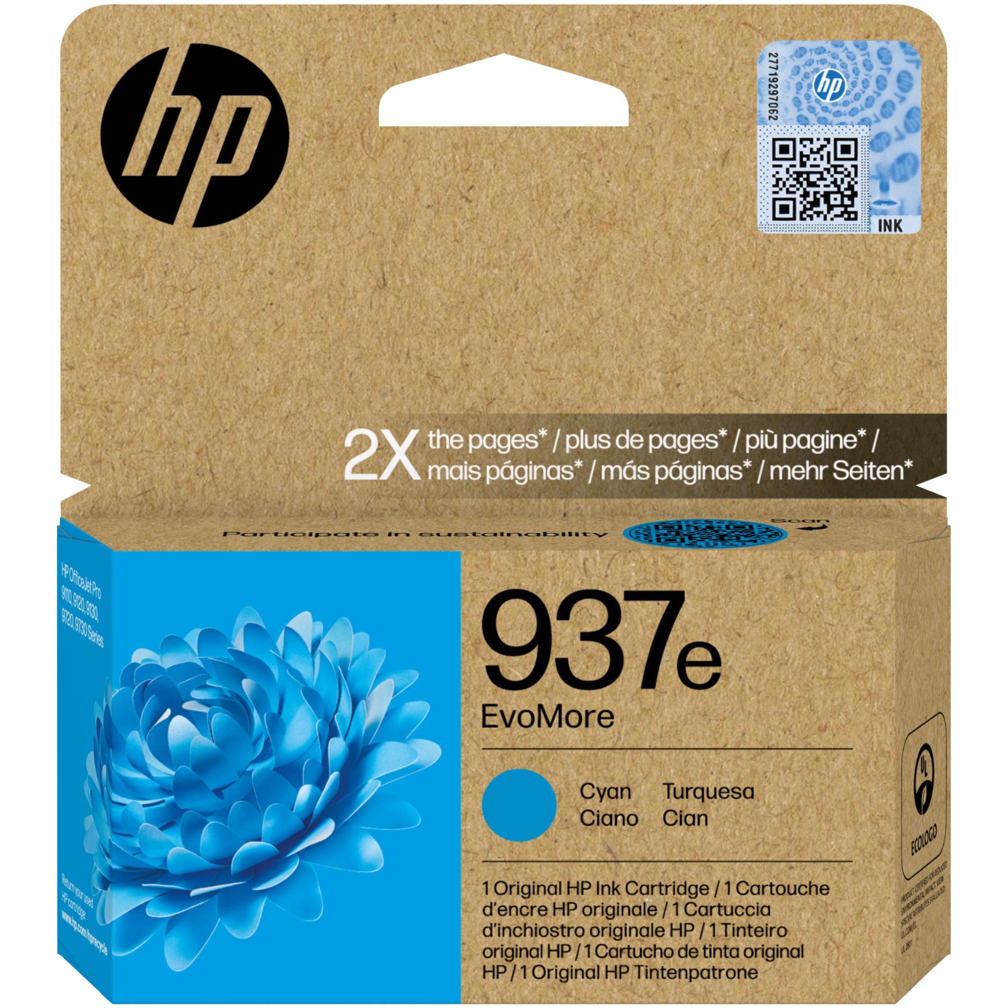 HP 937e Cartouche d'encre authentique Cyan EvoMore
