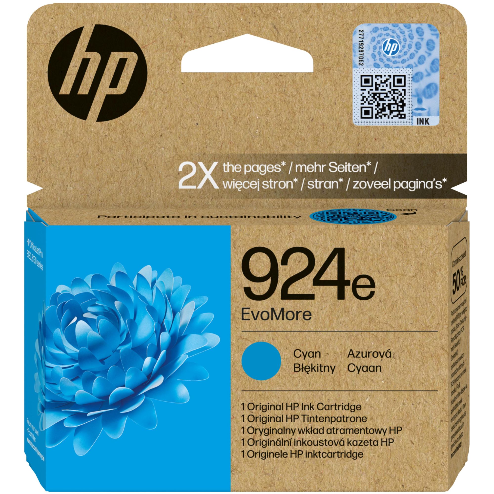 HP 924e Cartouche d'encre authentique Cyan EvoMore