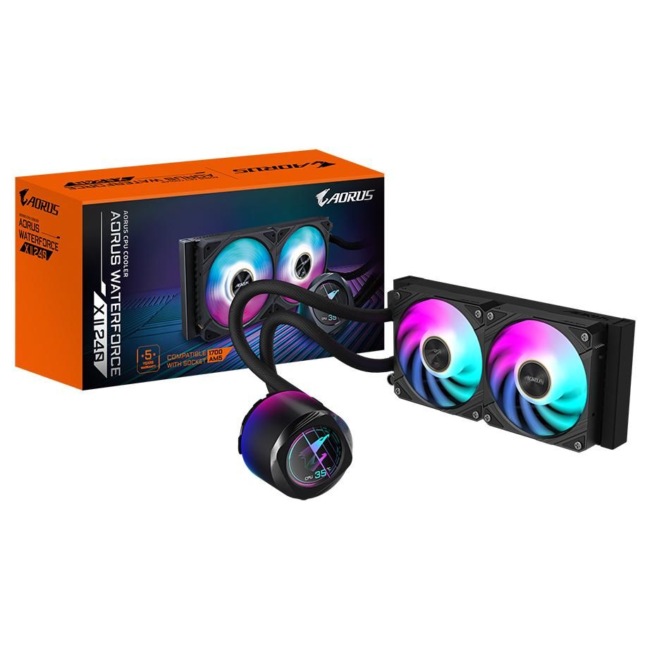 GIGABYTE AORUS WATERFORCE X II 240 Refroidisseur liquide pour processeur AIO 2x ventilateurs ARGB de 120 mm écran LCD en couleur DAISY CHAIN compatible avec Intel LGA 1851 et AMD AM5 Neuf - vue 4