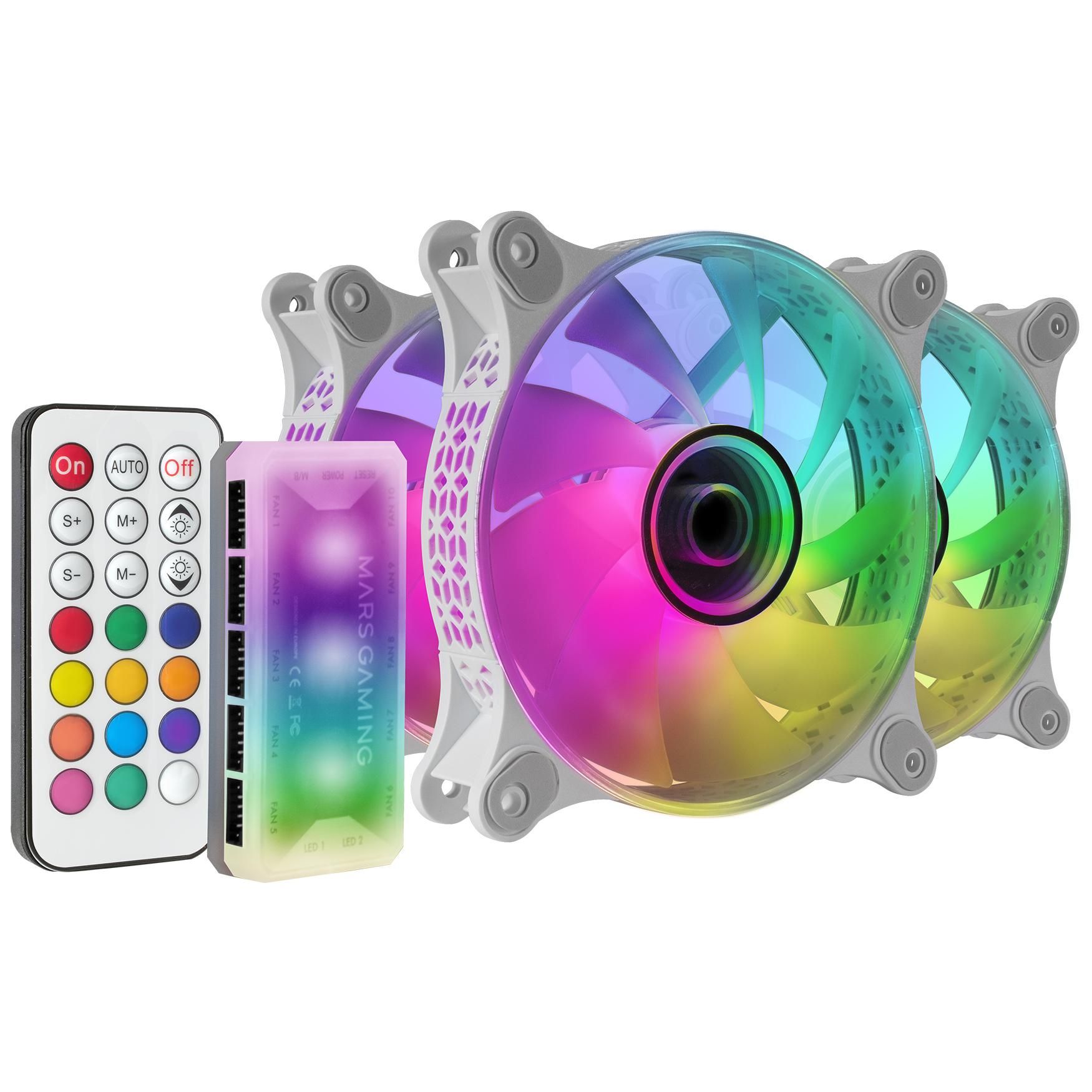 Mars Gaming MF3DKITW système de refroidissement d'ordinateur Boitier PC Ventilateur 12 cm Blanc 3 pièce(s)