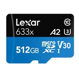 Carte mémoire SD 512 Go Lexar 633x High Performance A1 Video Class V30 UHS-I U3 Class10 SDXC UHS-I avec adaptateur