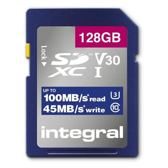Integral - Carte mémoire flash - 128 Go - Video Class V30 / UHS-I U3 / Class10 - SDXC UHS-I