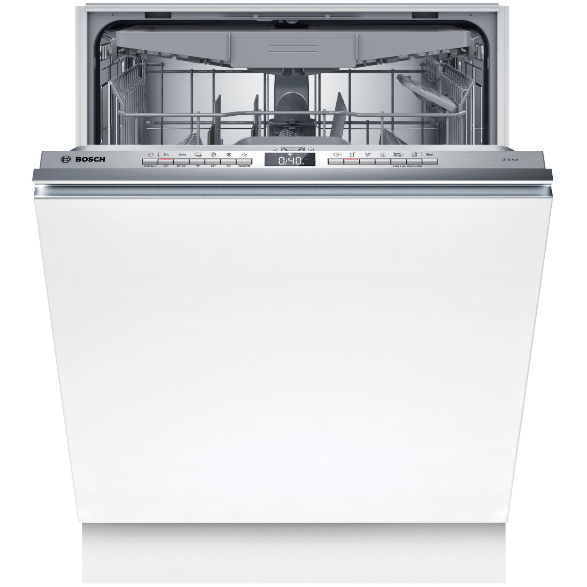 Bosch Lave vaisselle tout intégrable 60 cm c. Home connect. 46 db. 14 couverts. 6 programmes. 5 options. Tiroir à couverts. Échangeur thermique sbv4hvx14e