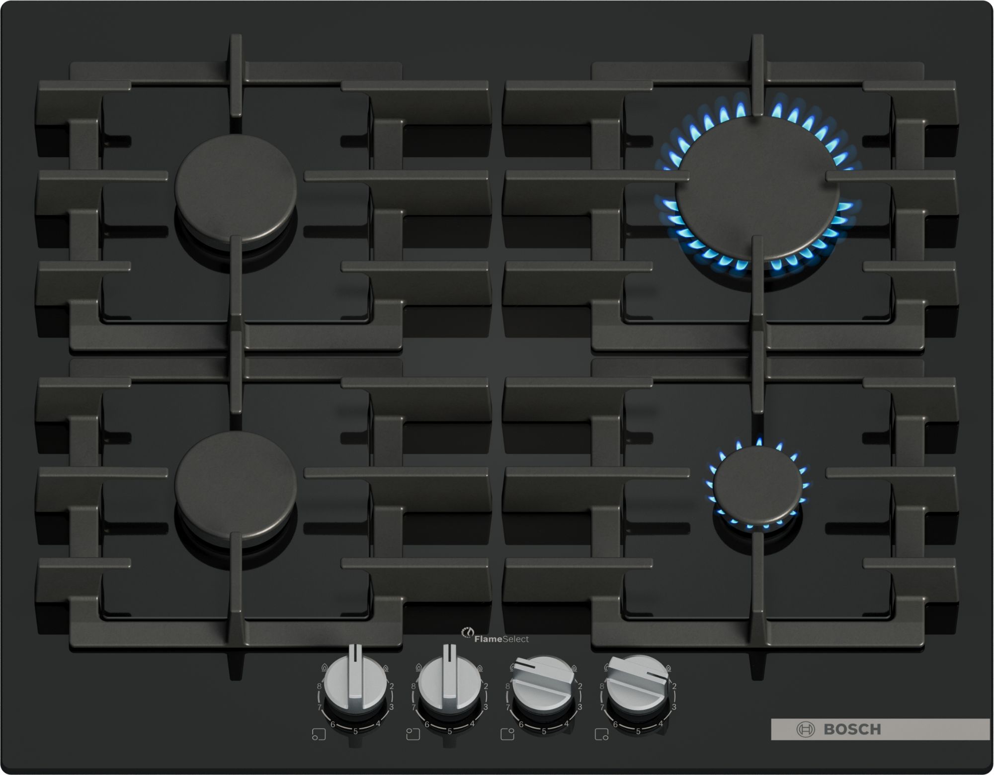 TABLE GAZ VERRE TREMPÉ 60 CM SER6 VERRE TREMPÉ FONTE INDIVIDUEL A BOSCH PPP6A6I40