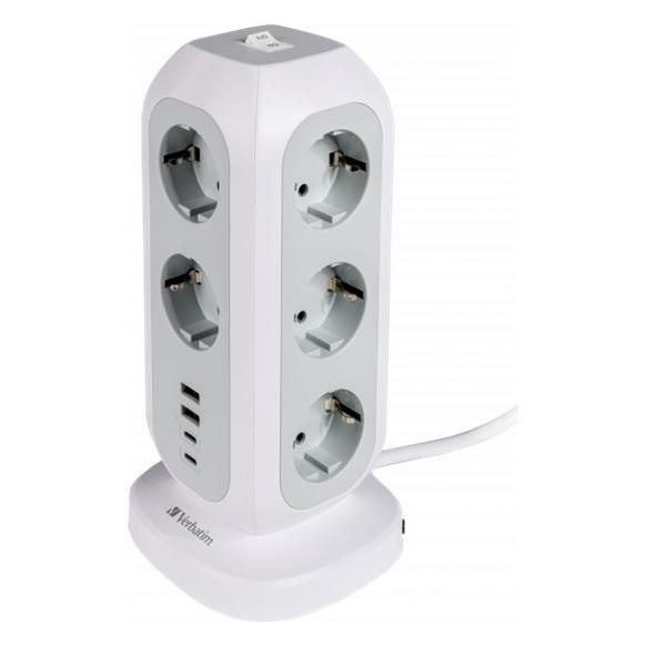 Verbatim EUPT 01 Coupe circuit multiprise européenne 15 en 1 CA 230 V 3600 Watt entrée : Type F connecteurs de sortie : 15 Type F puissance 11 x 2 x USB 2 x USB C 2 cordon ...
