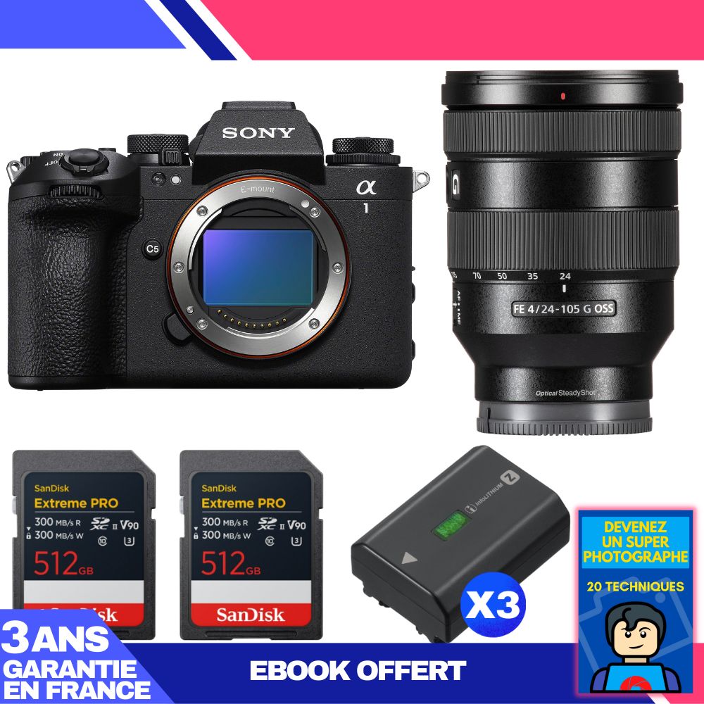 Boitier Sony alpha 1 II + FE 24 105mm f4 G OSS + 2 SanDisk Extreme PRO UHS II SDXC + 3 Sony NP FZ100 + Ebook 'Devenez Un Super Photographe - vue 3
