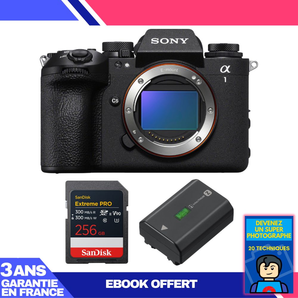 Boitier Sony alpha 1 II + 1 SanDisk Extreme PRO UHS II SDXC + Sony NP FZ100 + Ebook 'Devenez Un Super Photographe