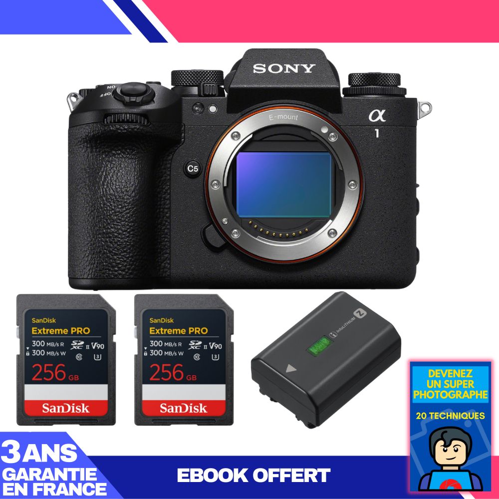 Boitier Sony alpha 1 II + 2 SanDisk Extreme PRO UHS II SDXC + Sony NP FZ100 + Ebook 'Devenez Un Super Photographe - vue 3