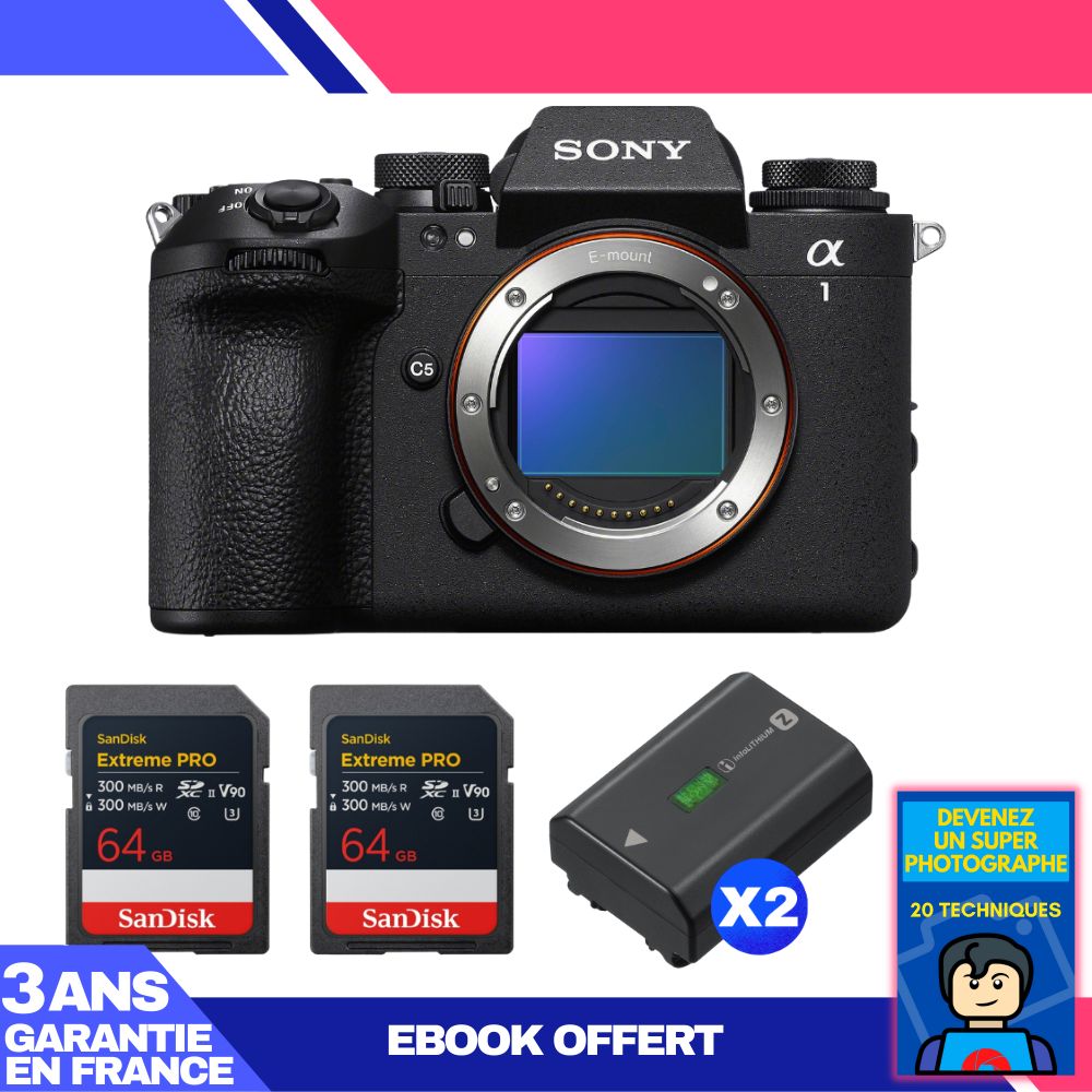 Boitier Sony alpha 1 II + 2 SanDisk Extreme PRO UHS II SDXC + 2 Sony NP FZ100 + Ebook 'Devenez Un Super Photographe - vue 3