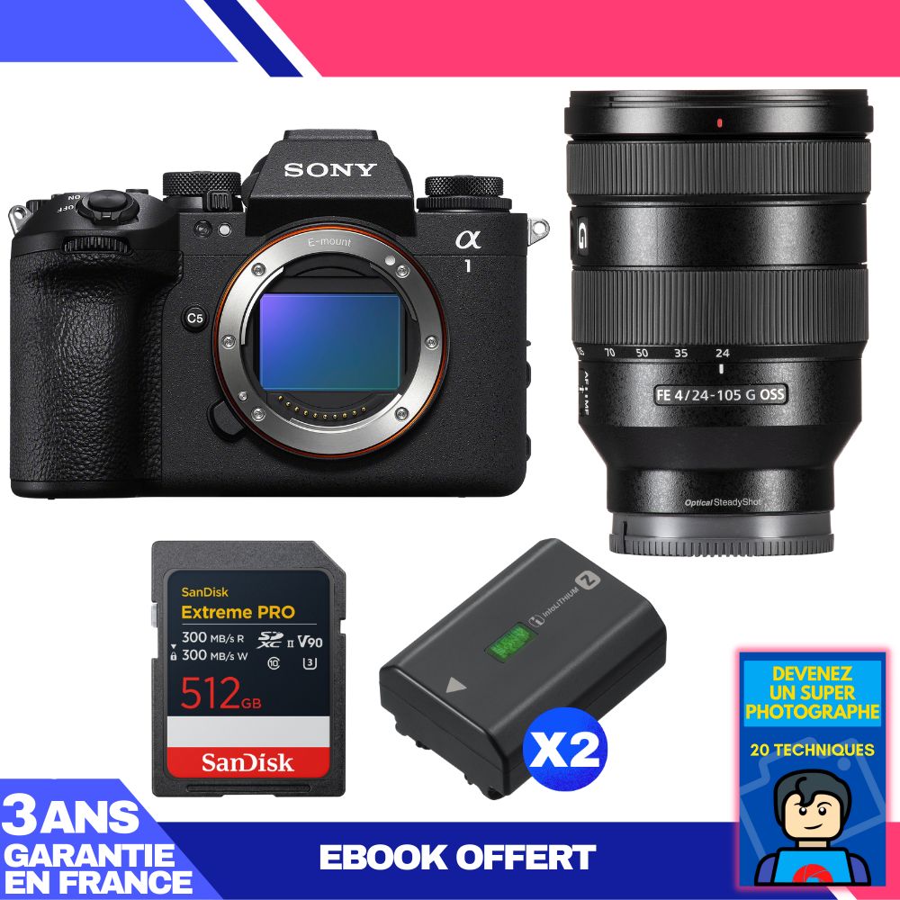 Boitier Sony alpha 1 II + FE 24 105mm f4 G OSS + 1 SanDisk Extreme PRO UHS II SDXC + 2 Sony NP FZ100 + Ebook 'Devenez Un Super Photographe - vue 3