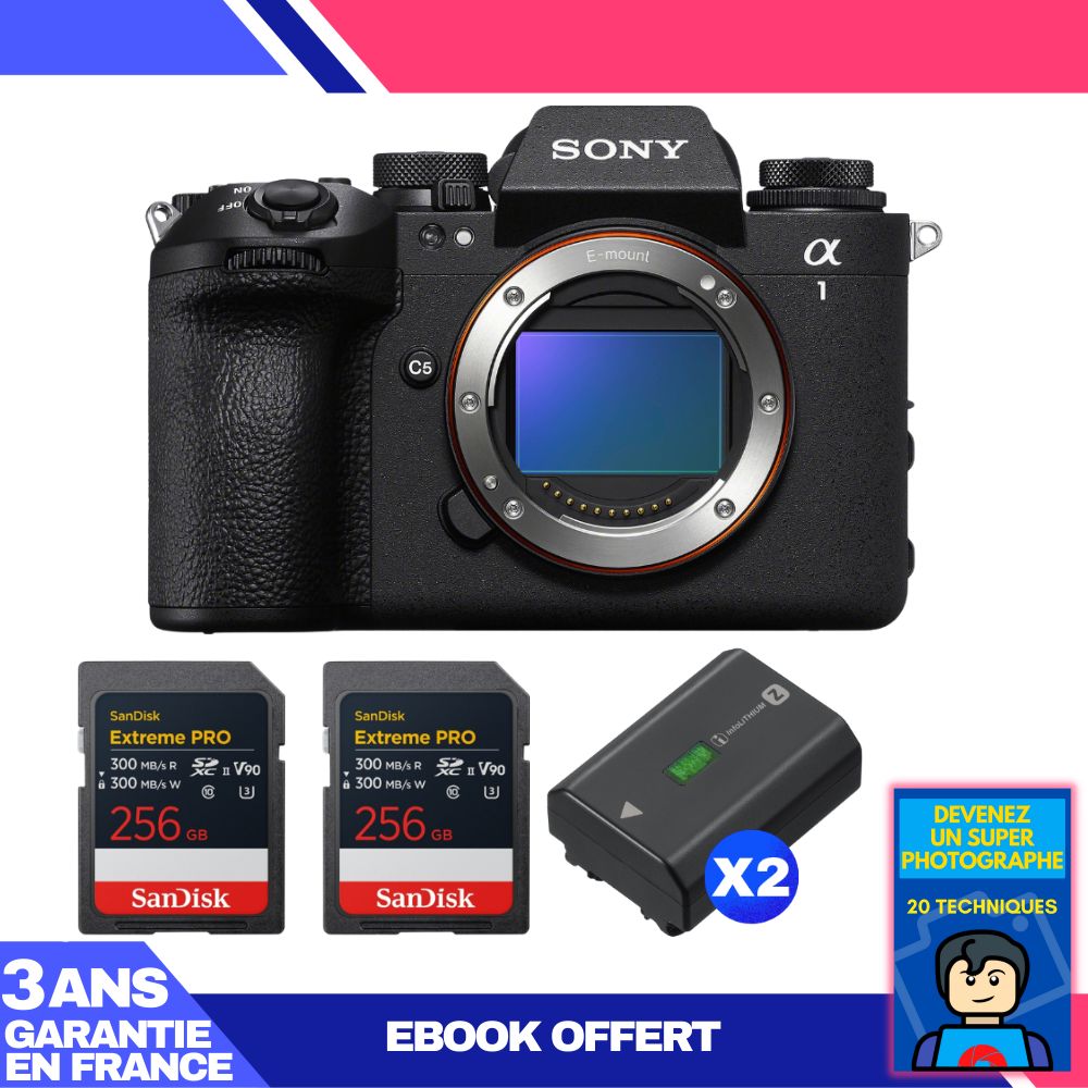 Boitier Sony alpha 1 II + 2 SanDisk Extreme PRO UHS II SDXC + 2 Sony NP FZ100 + Ebook 'Devenez Un Super Photographe