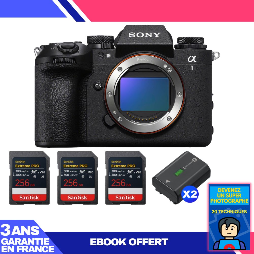 Boitier Sony alpha 1 II + 3 SanDisk Extreme PRO UHS II SDXC + 2 Sony NP FZ100 + Ebook 'Devenez Un Super Photographe - vue 2
