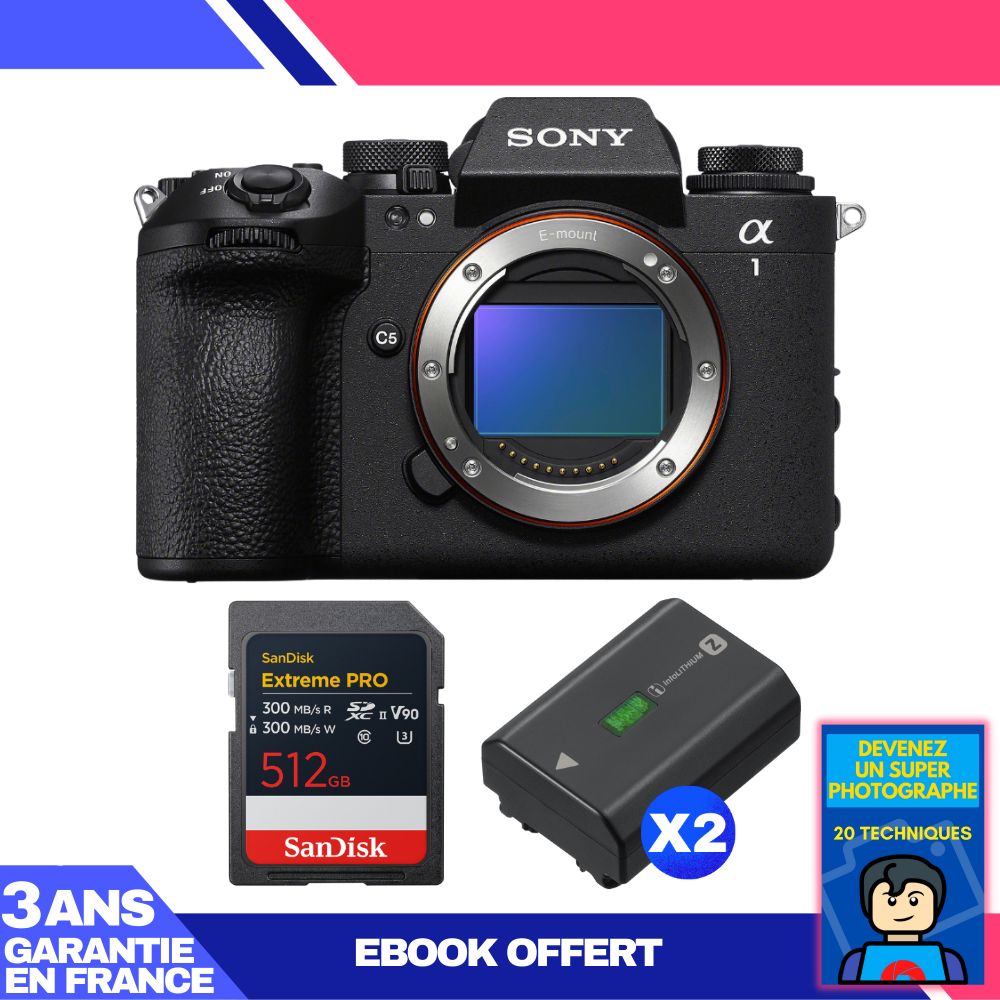 Boitier Sony alpha 1 II + 1 SanDisk Extreme PRO UHS II SDXC + 2 Sony NP FZ100 + Ebook 'Devenez Un Super Photographe - vue 2