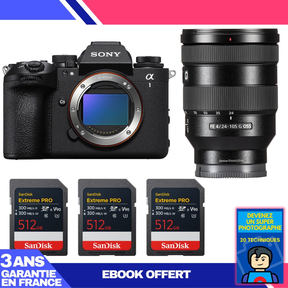 Boitier Sony alpha 1 II + FE 24 105mm f4 G OSS + 3 SanDisk Extreme PRO UHS II SDXC + Ebook 'Devenez Un Super Photographe - vue 3